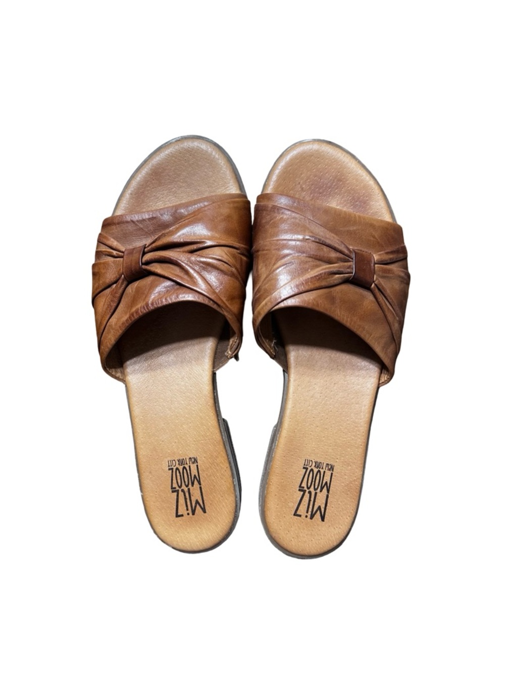 Miz Mooz Brown Knot-Front Leather Slide Mules